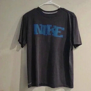 Nike Dri-fit gray T-shirt with blue "Nike" print‎ mens size large